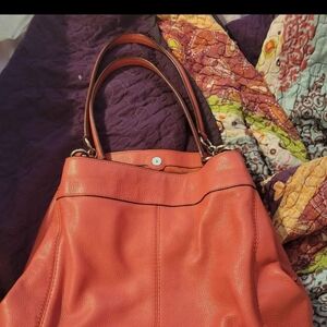 Elegant Coral Leather Tote Bag